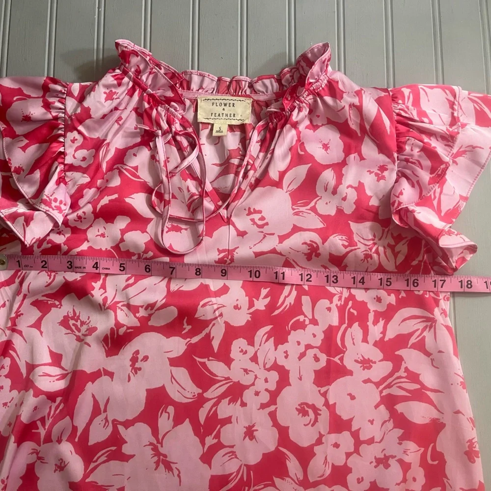 Floral Ruffle Sleeve Tie-Neck Blouse - Pink - Picture 5 of 9